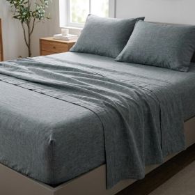 Four Piece Slate Gray Linen Sheet Set (size: TWIN)