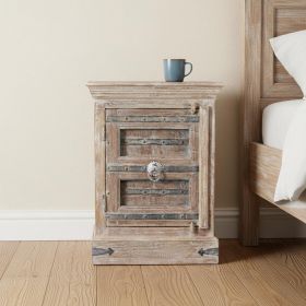 36" Solid Wood Distressed Nightstand (Color: White)