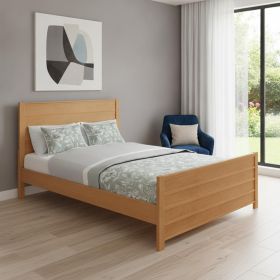 Brown Ribbed Texture Solid Wood Bed Frame (size: QUEEN)