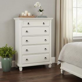 Solid Wood Five Drawer Chest (Color: White, size: 38")