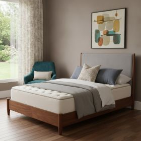 Brown and Gray Solid Wood And Linen  Bed Frame (size: QUEEN)