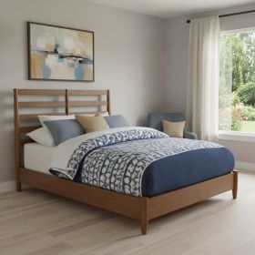 Slat Back Solid Wood California King Bed Frame (Color: brown)