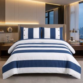 Blue And White  Cotton Washable Duvet Set (size: QUEEN)