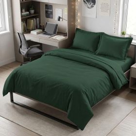 Twin Cotton Washable Duvet Cover Set With Sham (Color: Hunter Green)