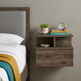 14" Wood One Drawer Floating Nightstand (Color: brown)