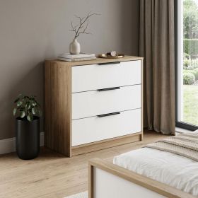 28" Wood Three Drawer Dresser (Color: Oak & White)