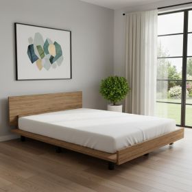 Wood Twin Bed Frame (Color: Beige)