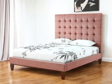 Blush Solid Wood Tufted Upholstered Velvet Bed (size: QUEEN)