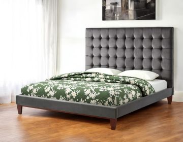 Gray Solid Wood Tufted Upholstered Velvet Bed (size: KING)