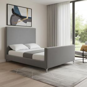 Solid Wood  Upholstered Velvet Bed (Color: gray, size: QUEEN)