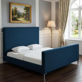 Solid Wood King Upholstered Linen Bed (Color: Denim Blue)