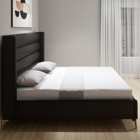 Velvet Upholstered Bed Frame (Color: black, size: KING)