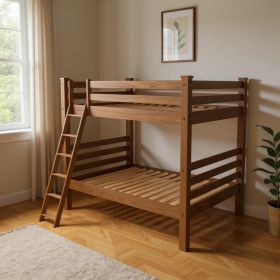 Queen Over Queen Solid Wood Bunk Bed (Color: Red)