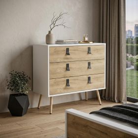 32"  Wood Three Drawer Dresser (Color: Whte & Ntrl)