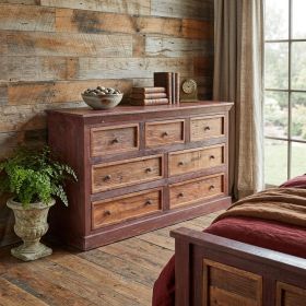 64" Solid Wood Seven Drawer Double Dresser (Color: brown)