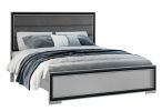 Gray Ribbed Texture Wood And Upholstery Bed Frame