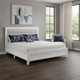 White and Light Gray Ribbed Texture Wood And Upholstery Lighted Bed Frame (size: Full)