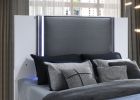 White and Gray Wood And Faux Leather Lighted Bed Frame