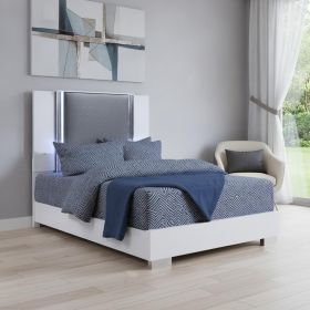 White and Gray Wood And Faux Leather Lighted Bed Frame (size: KING)