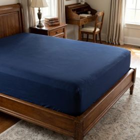 Navy Blue Linen Fitted sheet (size: QUEEN)