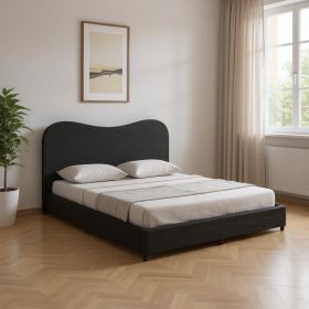 Black Ribbed Texture Velvet Upholstered  Bed Frame (size: KING)