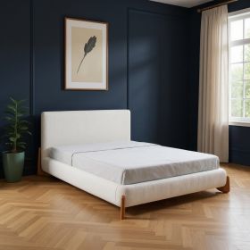Ivory Solid Wood And Boucle Bed Frame (size: QUEEN)