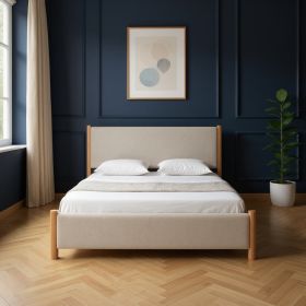 Wood And Upholstery  Bed Frame (Color: Ntrl & Beige, size: KING)