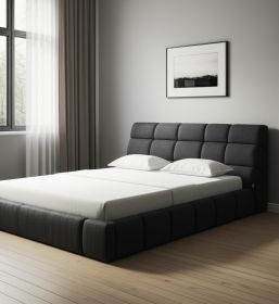 Tufted Linen Blend Upholstered Queen Bed Frame (Color: Dark Gray)