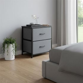 20" Iron and Wood Woven Texture Two Drawer Nightstand (Color: black)