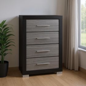 31" Wood Four Drawer Dresser (Color: Black & Gray)