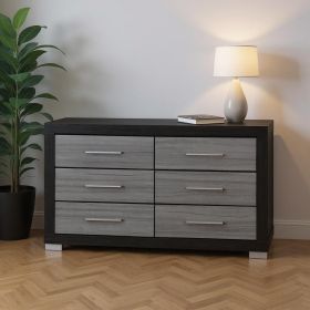 63"  Wood Six Drawer Double Dresser (Color: Black & Gray)