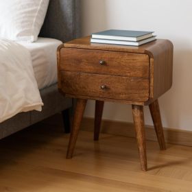 Solid Wood Two Drawer Nightstand (Color: Chestnut, size: 22")