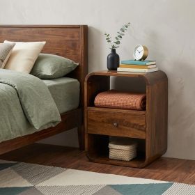 Solid Wood One Drawer Nightstand (Color: brown, size: 22")