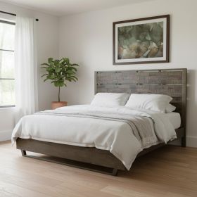 Slat Back Solid Wood King Bed Frame (Color: Dark Brown)