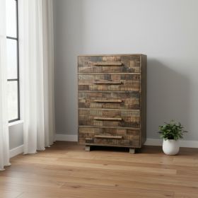 Brown Carved Geometric Solid Wood Five Drawer Dresser (Color: brown)