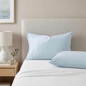 Set of Two  Cotton  Pillowcases (Color: light blue, size: QUEEN)