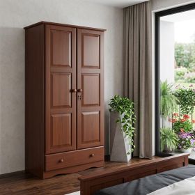 72" Solid Wood Two Door Single Drawer Combo Dresser (Color: Coffee)