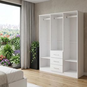 72" Solid Wood Three Door Three Drawer Combo Dresser (Color: White)