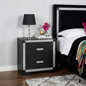 26"  Wood Faux Crystal Bling Two Drawer Nightstand (Color: Charcoal)