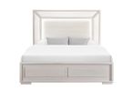 Beige Wood And Upholstery Lighted Upholstered  Bed Frame