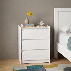 24" Wood Three Drawer Nightstand with USB Port and Integrated Tech (Color: White)
