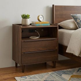 26" Wood Two Drawer Nightstand with USB Port and Integrated Tech (Color: Espresso)