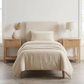 Set of Two 23"  Wood Ribbed Texture One Drawer Nightstand (Color: Natural)