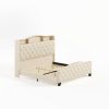 Tufted Velvet Upholstered  Bed Frame With Lights USB And Shelves