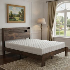 Solid Wood Full Bed Frame With USB (Color: Dark Brown, size: Full)