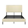 Steel And Metal And Linen Blend Upholstered Bed Frame With USB