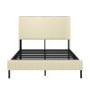 Steel And Metal And Linen Blend Upholstered Bed Frame With USB