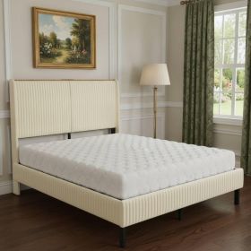 Steel And Metal And Linen Blend Upholstered Bed Frame With USB (Color: Beige, size: Full)