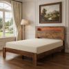 Brown Solid Wood Lighted Bed Frame With USB
