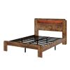 Brown Solid Wood Lighted Bed Frame With USB